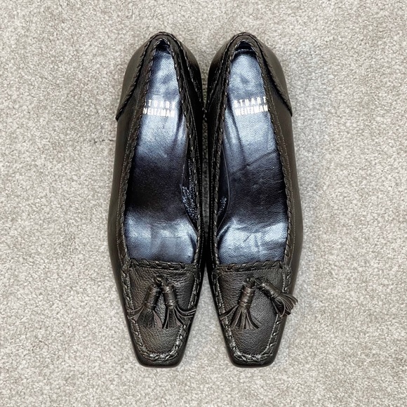 Stuart Weitzman Bronze Tassel Loafer Kitten Heel - Picture 2 of 15